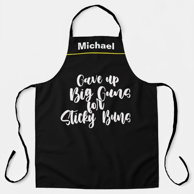 Custom Black Chef Name Personalised Big Guns Apron (Front)
