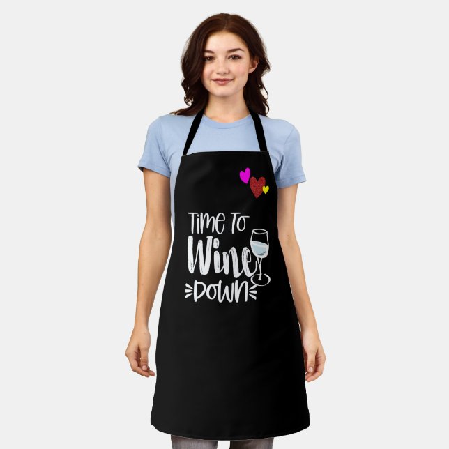 Custom  Black Chef Time To Wine Down Personalised Apron (Worn)
