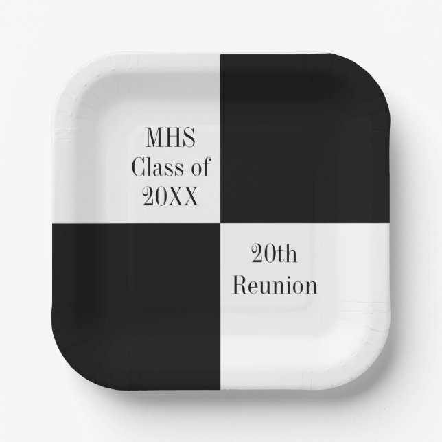 Custom Black Chequered Class Reunion Paper Plate (Front)
