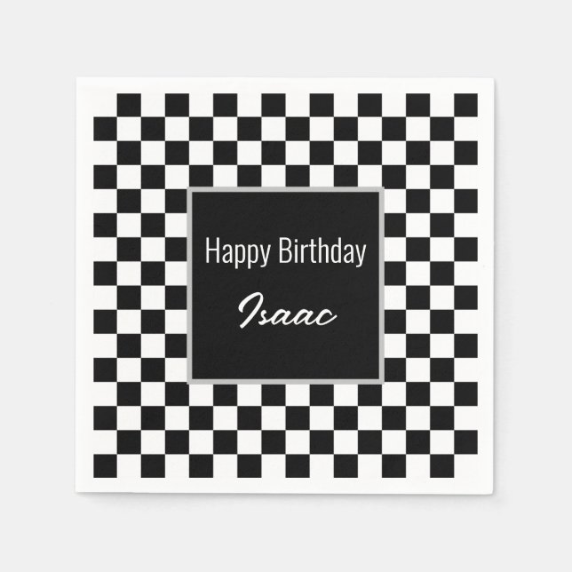 Custom Black Chequered Paper Plates Napkin (Front)