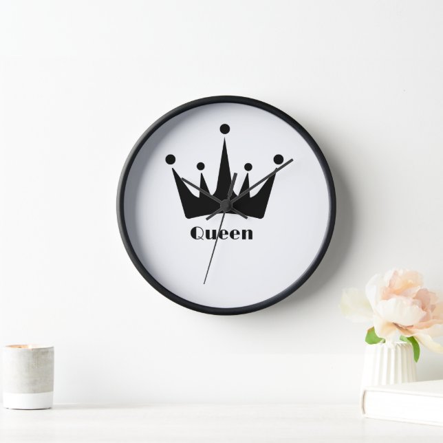 Custom Black Colour Crown image Queen Text Wall  Clock (Home)
