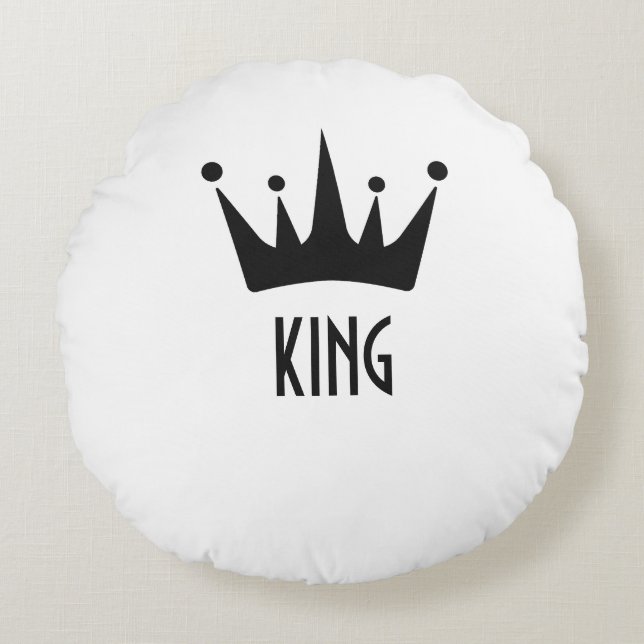 Custom Black colour Crown King Text Round Pillow (Front)