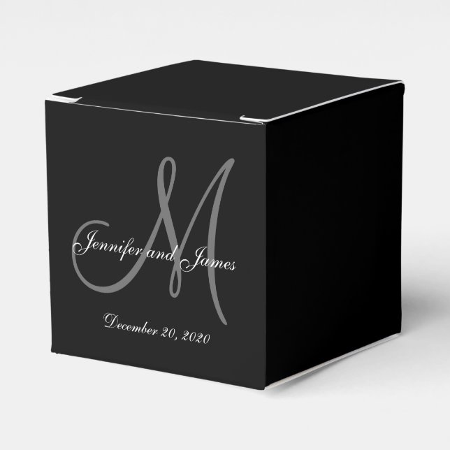Custom Black Coloured Monogram Wedding Favour Box (Front Side)