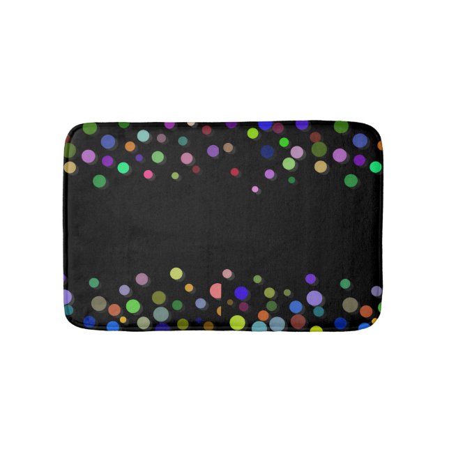 Custom Black Colourful Polkadots Personalised Bath Mat (Front)