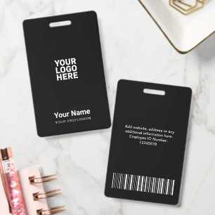 Custom Black Company Logo Name Title Bar Code Badg ID Badge