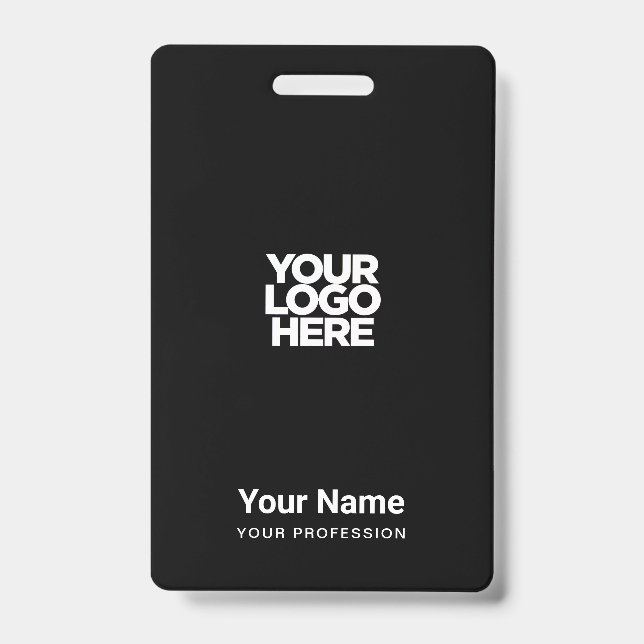 Custom Black Company Logo Name Title Bar Code ID Badge (Front)
