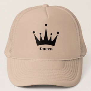 Custom Black Crown Image Queen Text Khaki Colour  Trucker Hat