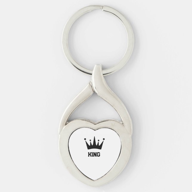 Custom Black Crown King Text Twisted Heart Metal  Key Ring (Front)