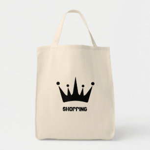 Custom Black Crown Shopping Text Grocery Tote Bag