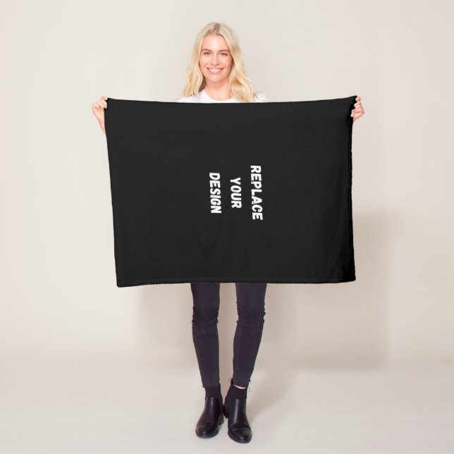 Custom Black Design Add Photo or Text Fleece Blanket (In Situ)