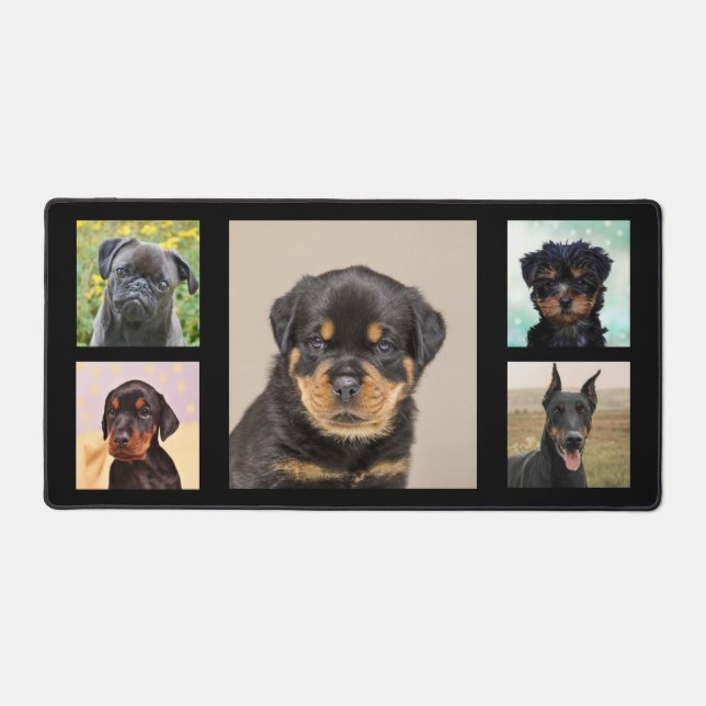 Custom Black Dog Photos on Black Desk Mat (Front)