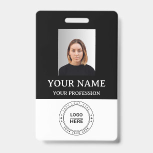 Custom black Employee Badge with Photo, Logo, QR ID Badge
