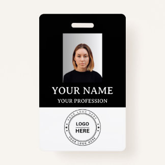 Custom black Employee Badge with Photo, Logo, QR ID Badge