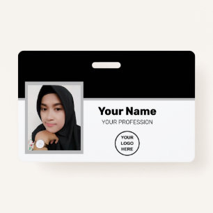 Custom Black Employee: Photo, Bar Code, Logo, Name ID Badge