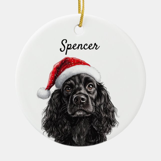 Custom Black English Cocker Spaniel Ceramic Tree Decoration (Front)