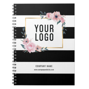 Custom Black Floral Company Logo Promotional Notebook
