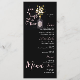Custom Black Floral Wedding Menu with Quote