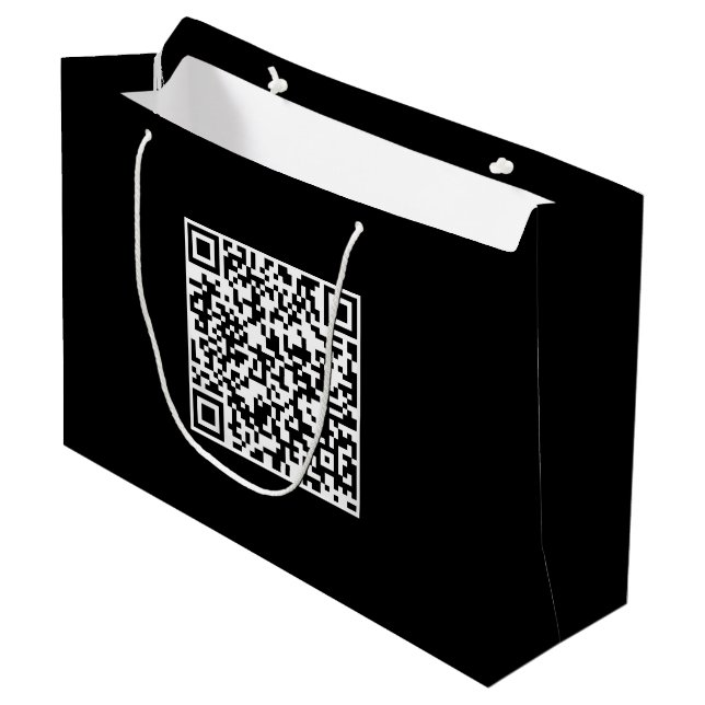 Custom Black Gift Bag with Branded QR Code (Front Angled)