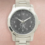 Custom Black Glitter Sparkle Monogram<br><div class="desc">Easily personalise this trendy elegant watch design featuring pretty black sparkling glitter on a black brushed metallic background.</div>