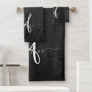 Custom Black Glitter Sparkle Monogram Bath Towel Set