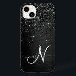 Custom Black Glitter Sparkle Monogram Case-Mate iPhone 14 Plus Case<br><div class="desc">Easily personalise this trendy elegant phone case design featuring pretty black sparkling glitter on a black brushed metallic background.</div>