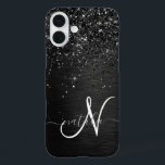 Custom Black Glitter Sparkle Monogram iPhone 16 Plus Case<br><div class="desc">Easily personalise this trendy elegant phone case design featuring pretty black sparkling glitter on a black brushed metallic background.</div>