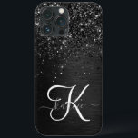 Custom Black Glitter Sparkle Monogram iPhone 13 Pro Max Case<br><div class="desc">Easily personalise this trendy elegant phone case design featuring pretty black sparkling glitter on a black brushed metallic background.</div>
