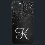 Custom Black Glitter Sparkle Monogram iPhone 13 Pro Max Case<br><div class="desc">Easily personalise this trendy elegant phone case design featuring pretty black sparkling glitter on a black brushed metallic background.</div>