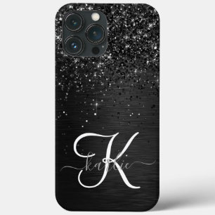 Custom Black Glitter Sparkle Monogram iPhone 13 Pro Max Case