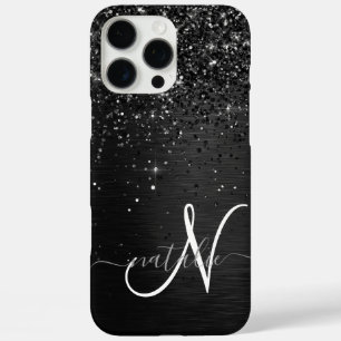  Custom Black Glitter Sparkle Monogram iPhone 16 Pro Max Case