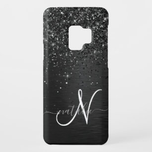  Custom Black Glitter Sparkle Monogram Case-Mate Samsung Galaxy S9 Case
