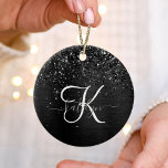 Custom Black Glitter Sparkle Monogram Ceramic Tree Decoration<br><div class="desc">Easily personalise this trendy elegant ornament design featuring pretty black sparkling glitter on a black brushed metallic background.</div>