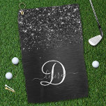 Custom Black Glitter Sparkle Monogram Golf Towel<br><div class="desc">Easily personalise this trendy elegant golf towel design featuring pretty black sparkling glitter on a black brushed metallic background.</div>