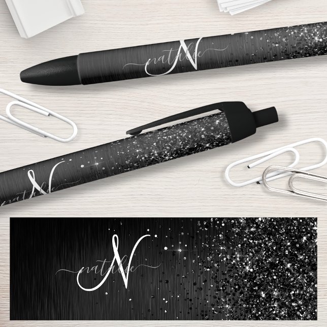 Custom Black Glitter Sparkle Monogram Ink Pen (Creator Uploaded)