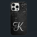 Custom Black Glitter Sparkle Monogram iPhone 15 Pro Max Case<br><div class="desc">Easily personalise this trendy elegant phone case design featuring pretty black sparkling glitter on a black brushed metallic background.</div>