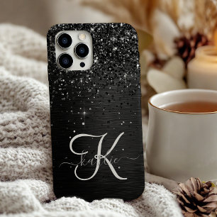 Custom Black Glitter Sparkle Monogram iPhone 12 Pro Max Case