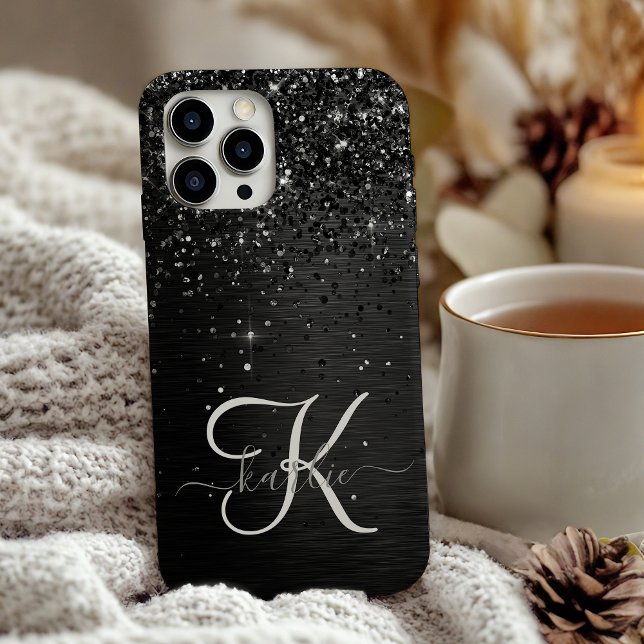 Custom Black Glitter Sparkle Monogram iPhone Case (Creator Uploaded)
