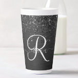 Custom Black Glitter Sparkle Monogram Latte Mug<br><div class="desc">Easily personalise this trendy elegant latte mug design featuring pretty black sparkling glitter on a black brushed metallic background.</div>