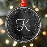 Custom Black Glitter Sparkle Monogram Metal Tree Decoration<br><div class="desc">Easily personalize this trendy elegant ornament design featuring pretty black sparkling glitter on a black brushed metallic background.</div>