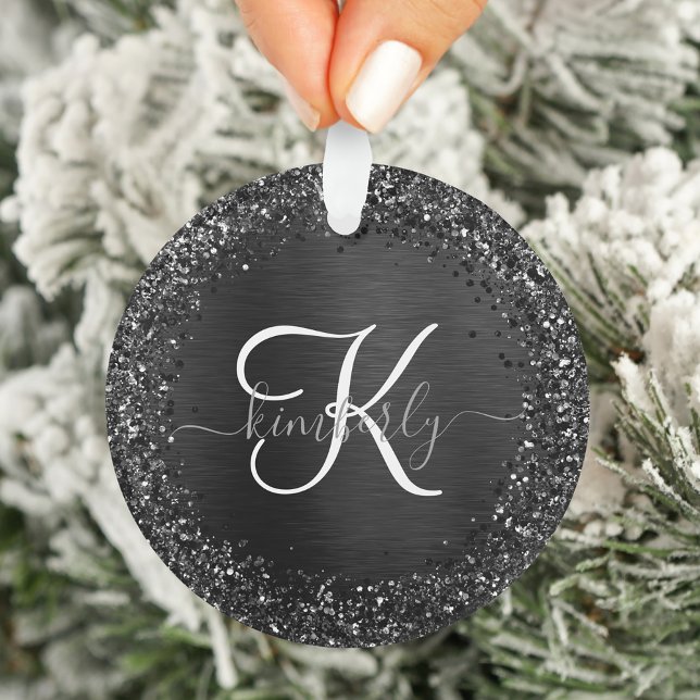 Custom Black Glitter Sparkle Monogram Ornament (Creator Uploaded)