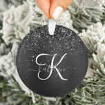 Custom Black Glitter Sparkle Monogram Ornament<br><div class="desc">Easily personalise this trendy elegant ornament design featuring pretty black sparkling glitter on a black brushed metallic background.</div>