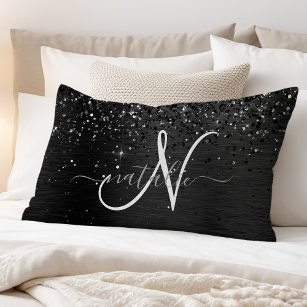 Custom Black Glitter Sparkle Monogram Pillowcase