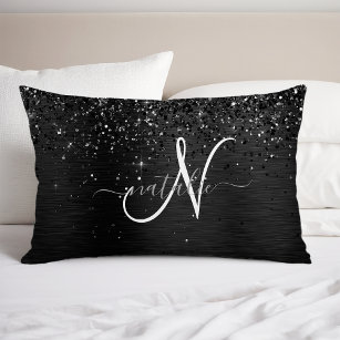 Custom Black Glitter Sparkle Monogram Pillowcase