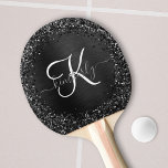 Custom Black Glitter Sparkle Monogram Ping Pong Paddle<br><div class="desc">Easily personalise this trendy elegant ping pong paddle design featuring pretty black sparkling glitter on a black brushed metallic background.</div>