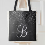 Custom Black Glitter Sparkle Monogram Tote Bag<br><div class="desc">Easily personalise this trendy elegant tote bag design featuring pretty black sparkling glitter on a black brushed metallic background.</div>
