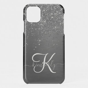 Custom Black Glitter Sparkle Monogram iPhone 11 Case