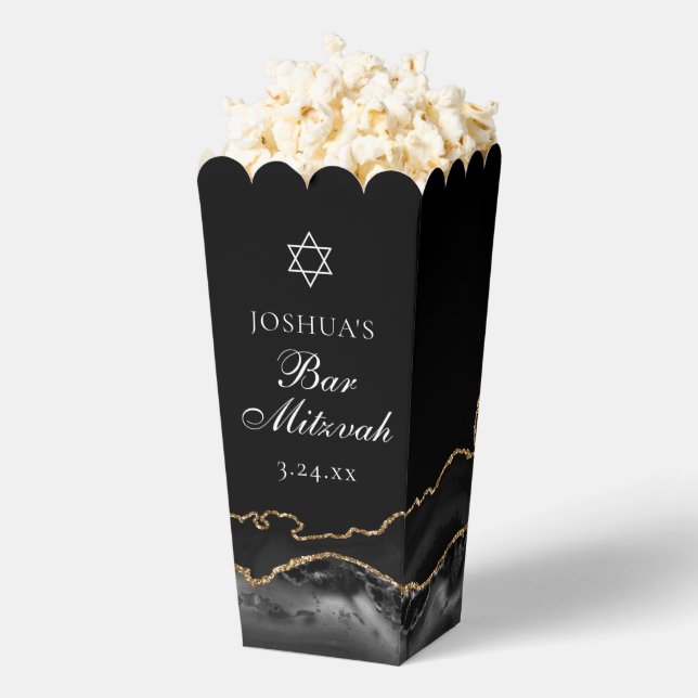 Custom Black Gold Bar Mitzvah Party Popcorn Favour Box (Popped)
