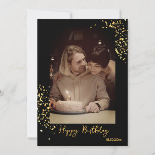 Custom black-gold birthday photo Holiday Card