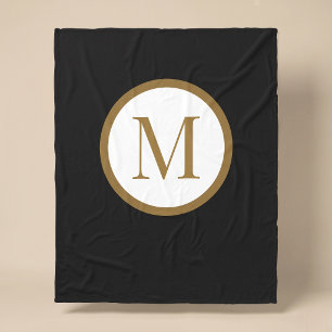 Custom Black & Gold Center Seal Monogram Fleece Blanket