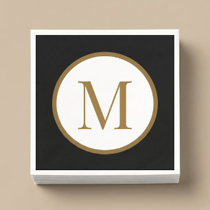Custom Black & Gold Center Seal Monogram Napkin